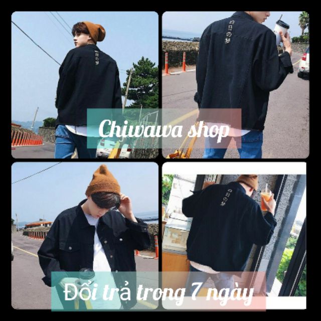 [VIP] Áo khoác jean nam nữ màu đen form rộng Japan Inspiration Text cao cấp loại 2