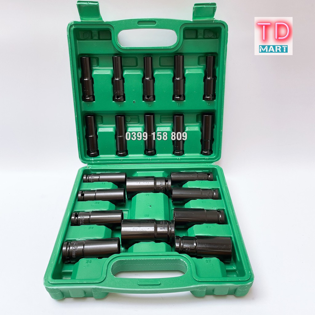 Bộ 20 đầu khẩu 1/2 loại dài Cao Cấp dùng cho máy siết bulong