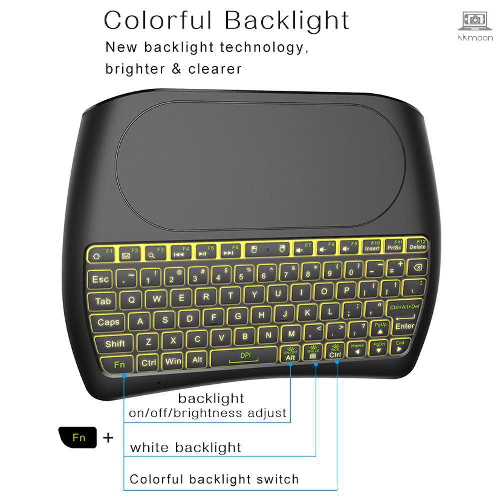 D08 2.4GHz Wireless Keyboard Touchpad Mouse Handheld Remote Control with Colorful LED Backlight for Android TV Box Smart TV PC Notebook Laptop Black