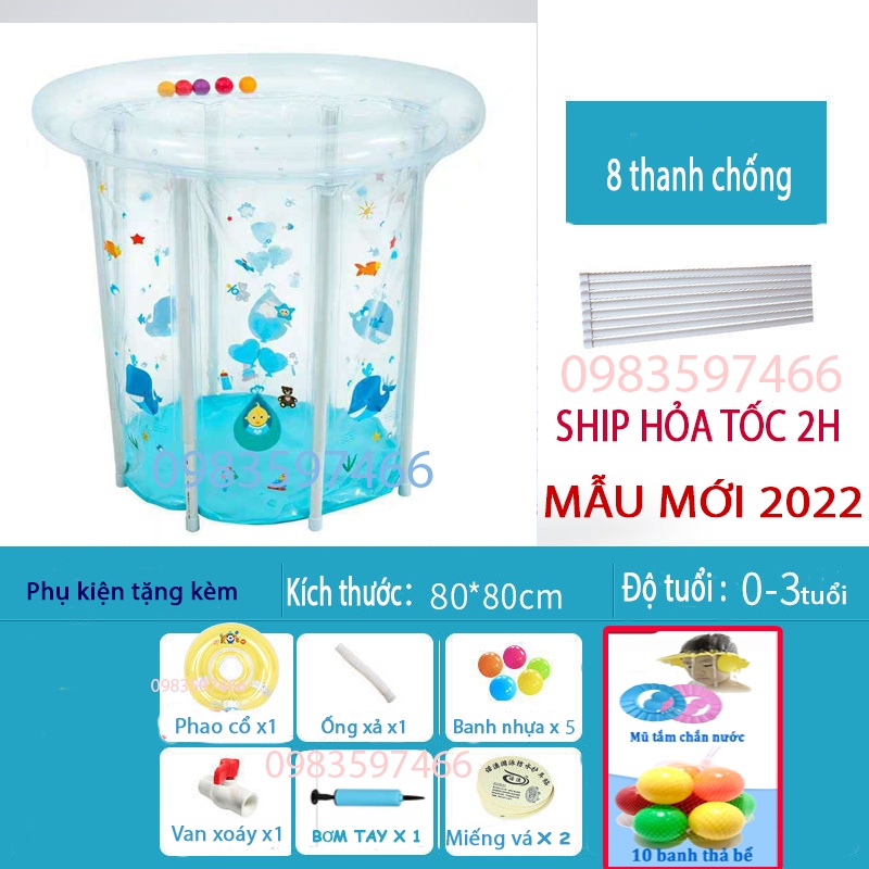 Bể bơi 80X80CM KÈM PHAO DOCTOR DOLPHIN cho bé, bể bơi thành cao cho bé