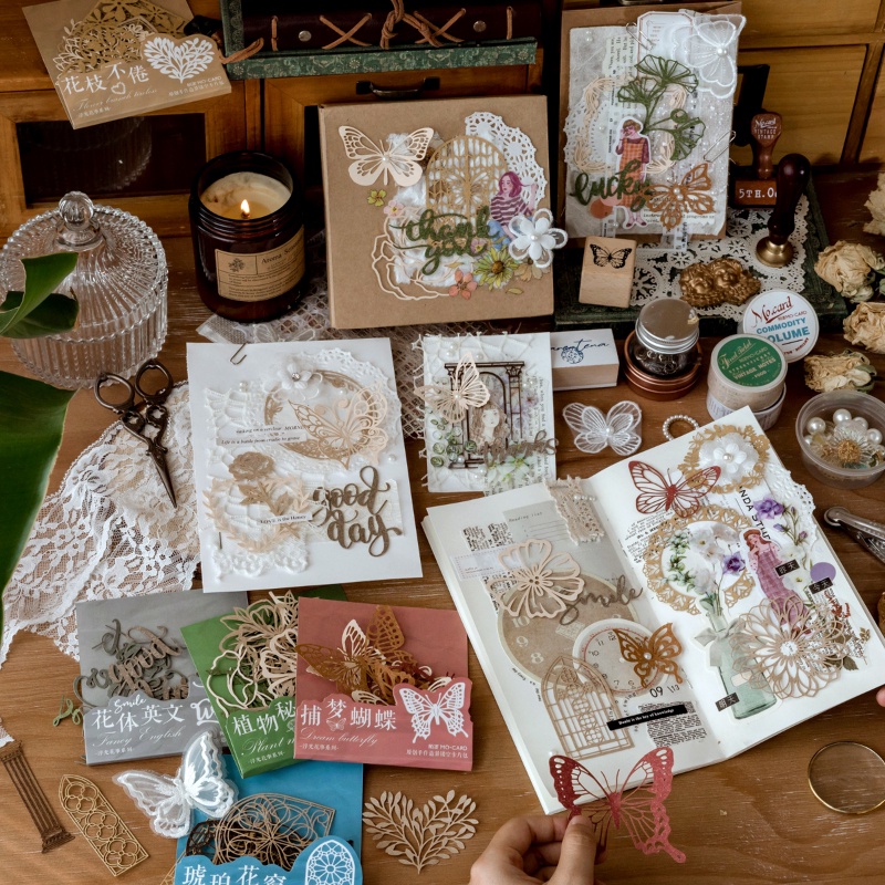 Set 10 Tấm Thẻ In Hình Cây Hoa/Bướm Phong Cách Vintage 4 Kiểu Dáng Khác Nhau Dùng Trang Trí DIY