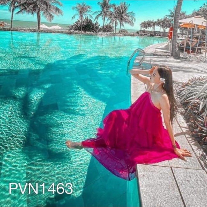 Đầm maxi yếm xích hở lưng 5 tầng du lịch đi biển (Ảnh thật trãi sàn) | BigBuy360 - bigbuy360.vn