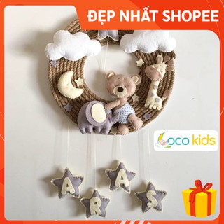 [ĐẸP NHẤT SHOPEE - FREESHIP] Bảng tên treo phòng ngủ handmade, bảng tên tròn trang trí thôi nôi cực đẹp mẫu GẤU MÂY