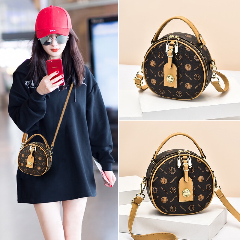 [Hot Trend] Túi Hộp Tròn Móc Hoa Phối Họa Tiết Cá Tính C955