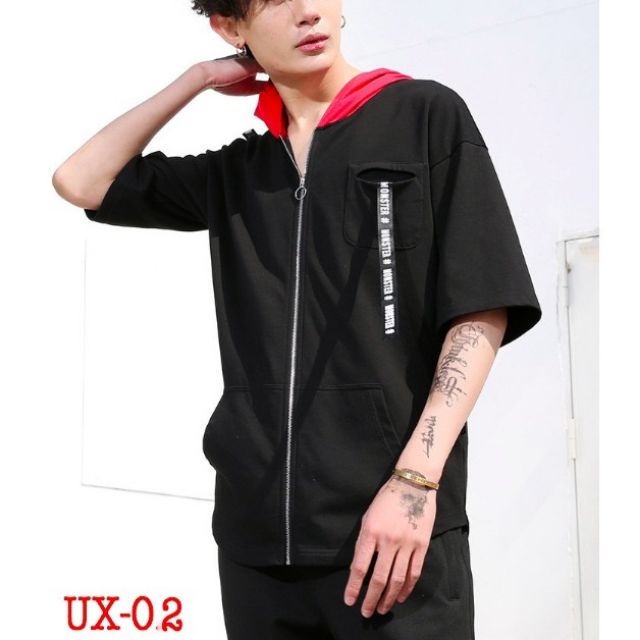 Áo thun kéo khóa nam nữ unisex có nón