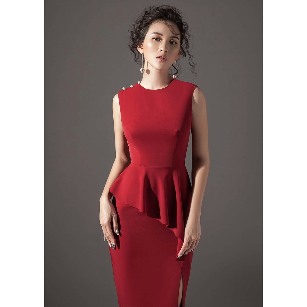 Đầm body peplum xẻ đùi sang trọng