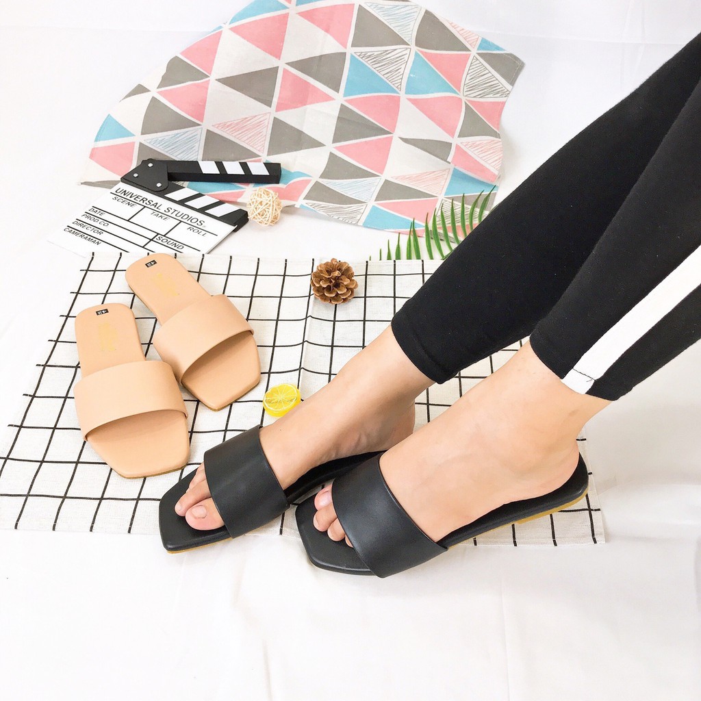 Dép nữ thời trang quai ngang đế bệt Depvashock MS 111