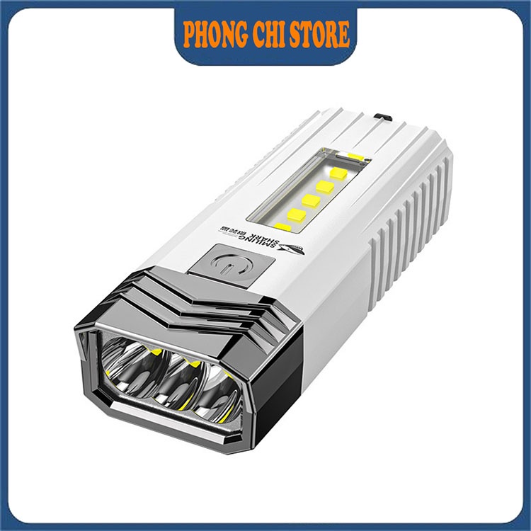 Đèn pin cầm tay, đèn pin xe đạp 3 bóng siêu sáng Shark SD0701 tích hợp sạc dự phòng