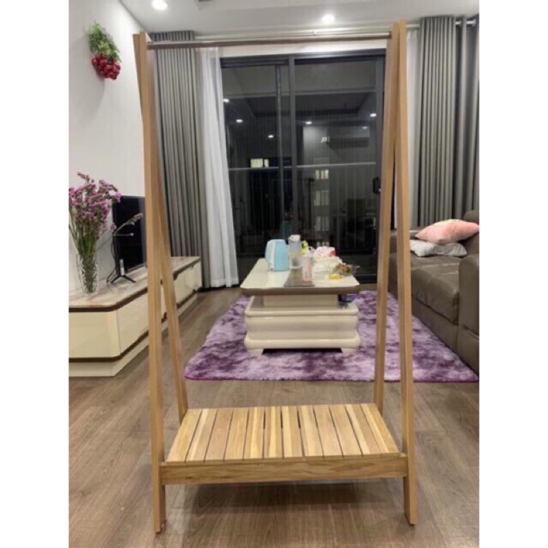 Giá treo quần áo, kệ để đồ chữ A 1 tầng bằng gỗ kích thước 140x75cm