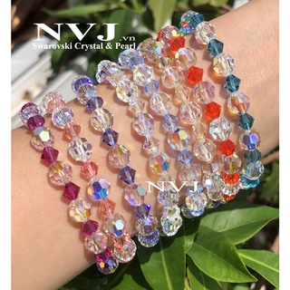 pha lê Áo Swarovski cao cấp chính hãng - Vòng tay hạt tròn 8ly & nón 6ly nhiều màu tùy chọn, khóa tròn bạc 925