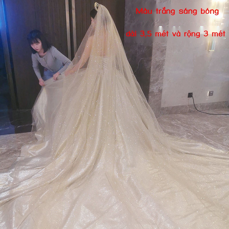 [Aishang Đẹp] Khăn Trùm Đầu Cô Dâu Hai Lớp Lấp Lánh Ánh Sao Một Lớp Dáng Dài