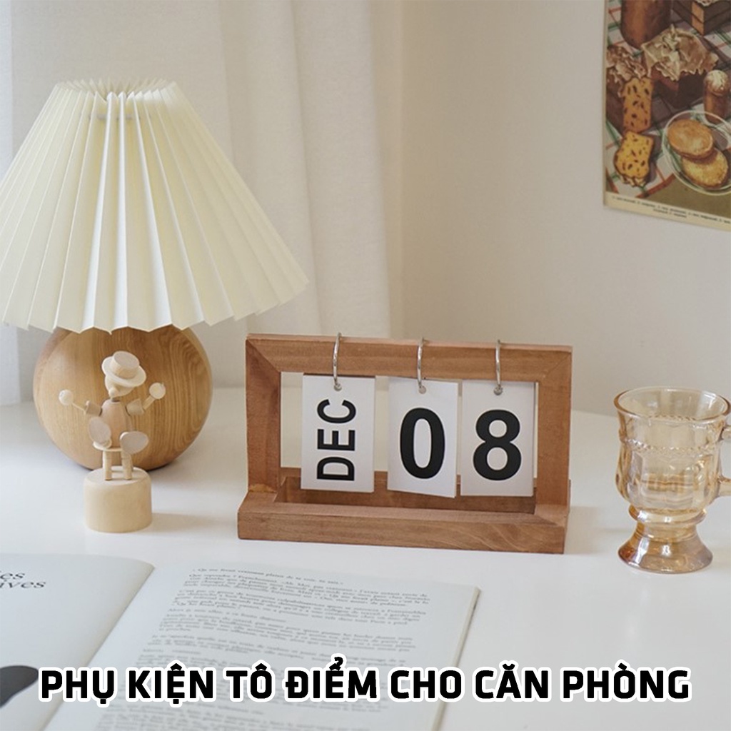 Lịch để bàn gỗ lật - Lịch lật số mini màu gỗ trang trí decor bàn làm việc tối giản