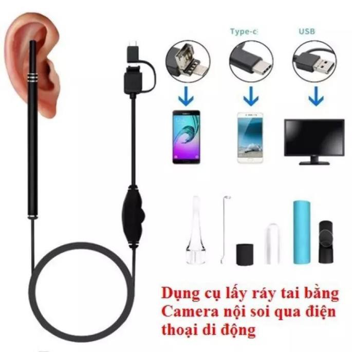 ✔️ Dụng Cụ Lấy Ráy Tai Có Camera 3 Trong 1, Nội Soi Tai, Mũi Họng - Có App Kết Nối Với Điện Thoại [Bảo Hành 1 Đổi 1]