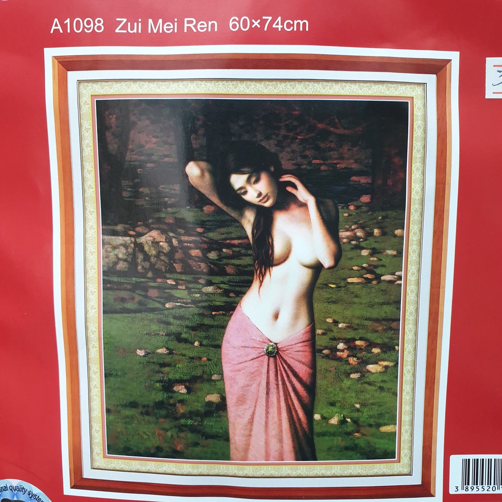 Tranh Thêu Chữ Thập THIẾU NỮ. Kích Thước: 74cm x 60cm