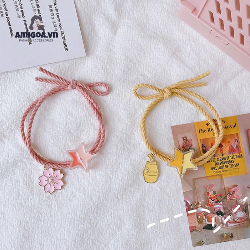 ✨✨Dây Cột Tóc Co Giãn Phối Dây Xích Họa Tiết Ngôi Sao/Cầu Vồng Hoạt Hình Đáng Yêu