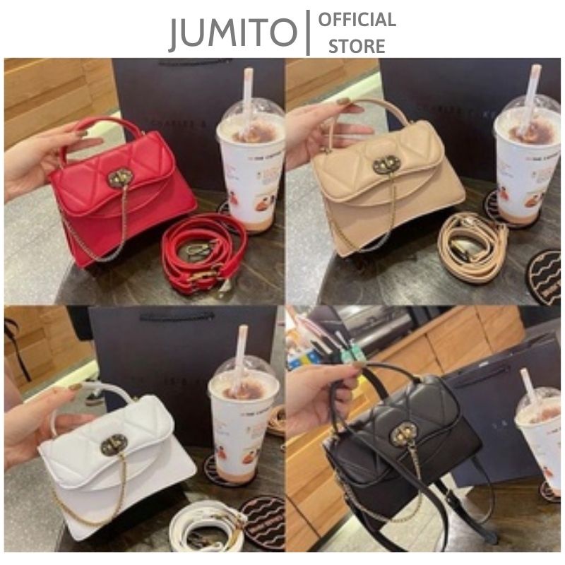 Túi xách nữ đeo chéo cầm tay khóa xích chỉ C.n.k thời trang size 20cm JUMITO AB1013