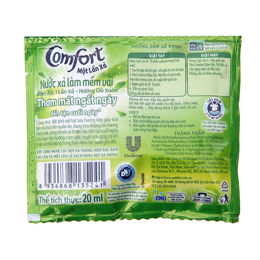 Comfort 1 Lần Xả/ Hương Nước Hoa Gói 20ml Dây 10 Gói