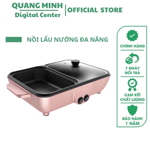 Nồi lẩu nướng 2 ngăn Hàn quốc, Bếp lẩu điện 2 ngăn Hàn quốc siêu chống dính đa năng, Bảo hành 12 Tháng - Đổi mới