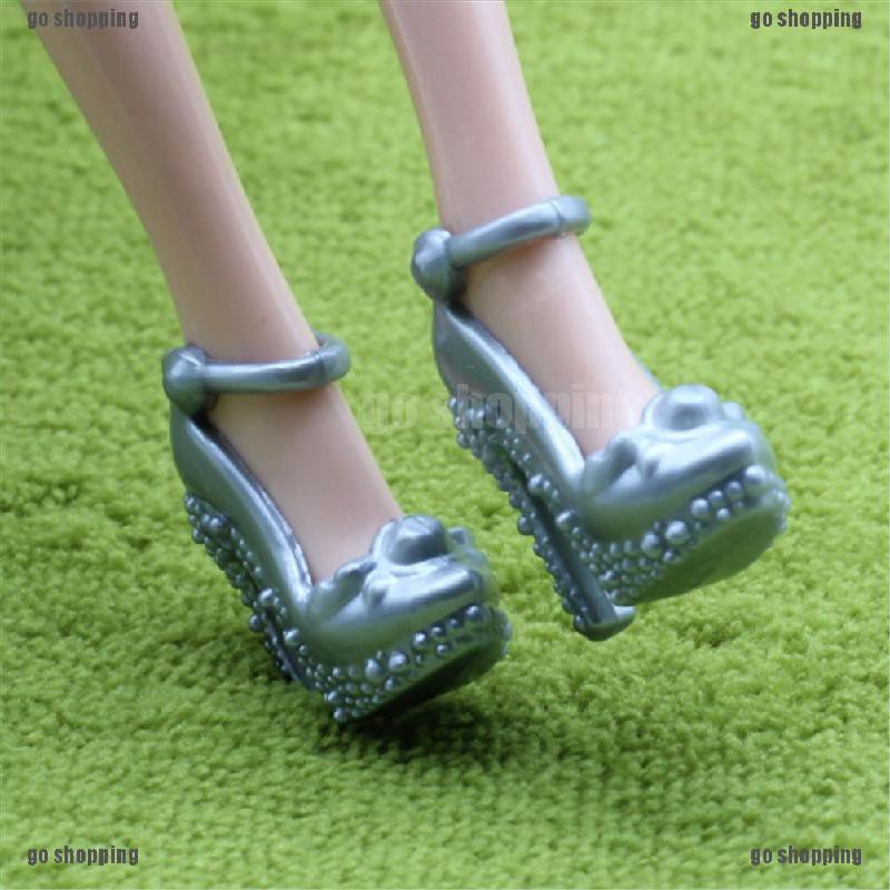 {go shopping}2pairs Silver Grey Shoes Summer High Heels Sandal Accessories For Doll Gift