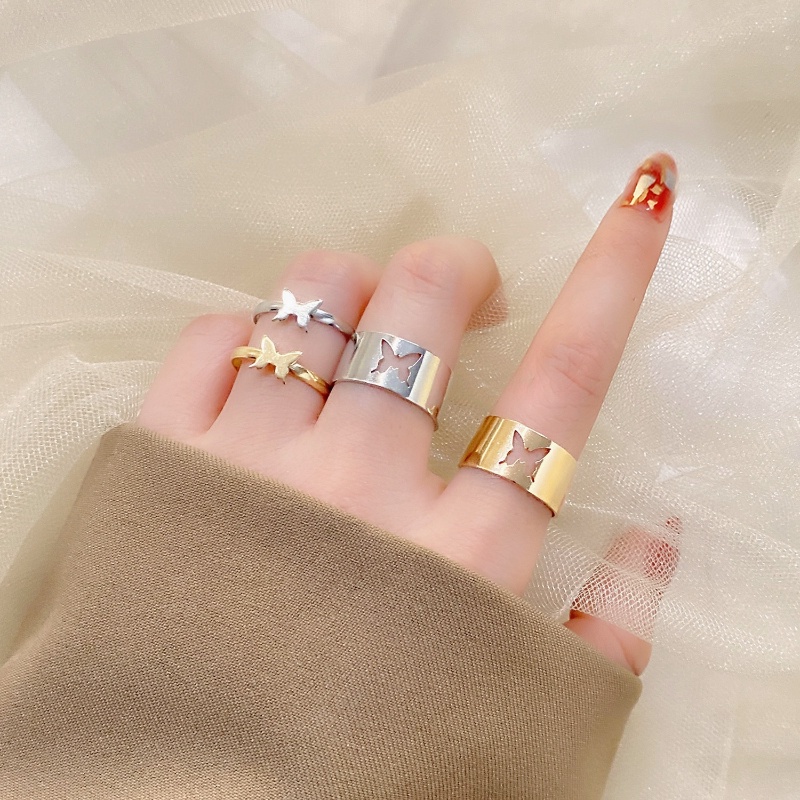 Bộ 2 Nhẫn Hình Bướm / Mặt Trăng / Ngôi Sao Phong Cách Hàn Quốc Độc Đáo Cho Các Cặp Đôi