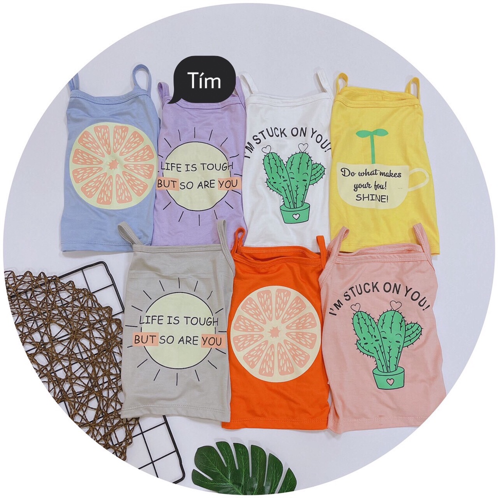 Áo 2 Dây Bé Gái Vải Thun Lạnh Hoạ Tiết Hoa Quả In Chìm Mềm Mát, Áo Thun Cho Bé Gái Mặc Hè - AN.KID