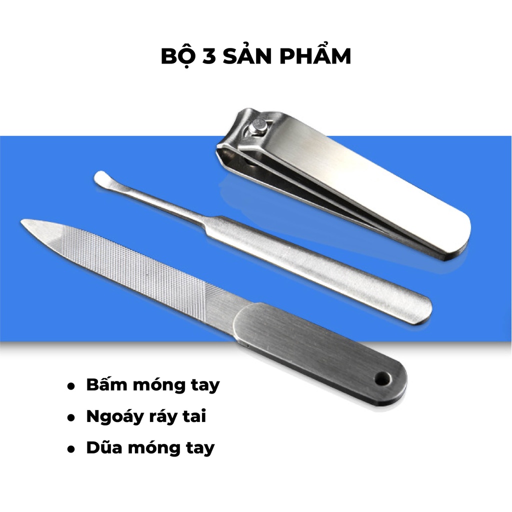 Bộ bấm móng tay SEASOO 3 món, Bộ cắt móng tay thép không gỉ kèm hộp thiếc cao cấp hàng nội địa Trung