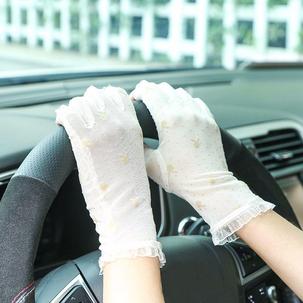 AROMA Găng Tay Lái Xe Phối Ren Họa Tiết Chấm Bi Phong Cách Retro