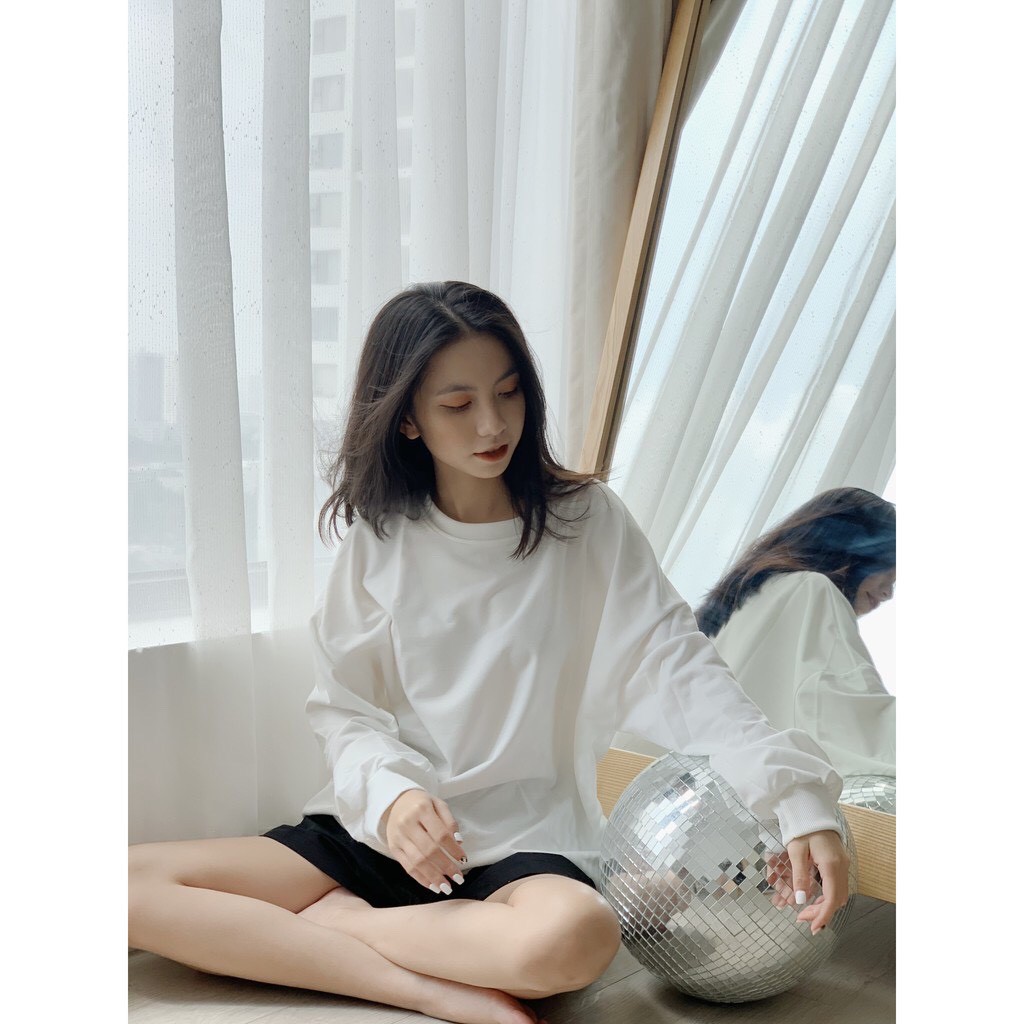 Áo Nỉ Da Cá Trơn Tay Bồng Ulzzang 🦋 Áo Thun Nữ Trơn Tay Bo Dáng Rộng 2 Màu 🦋