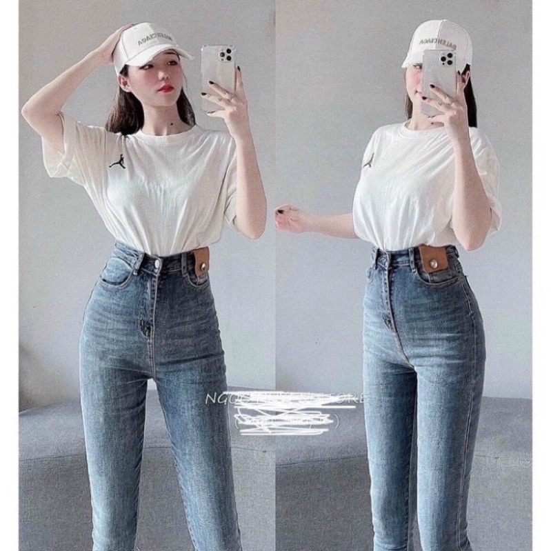 Quần Jean Skiny Nữ Cạp Cao Túi Da Nắp Vàng