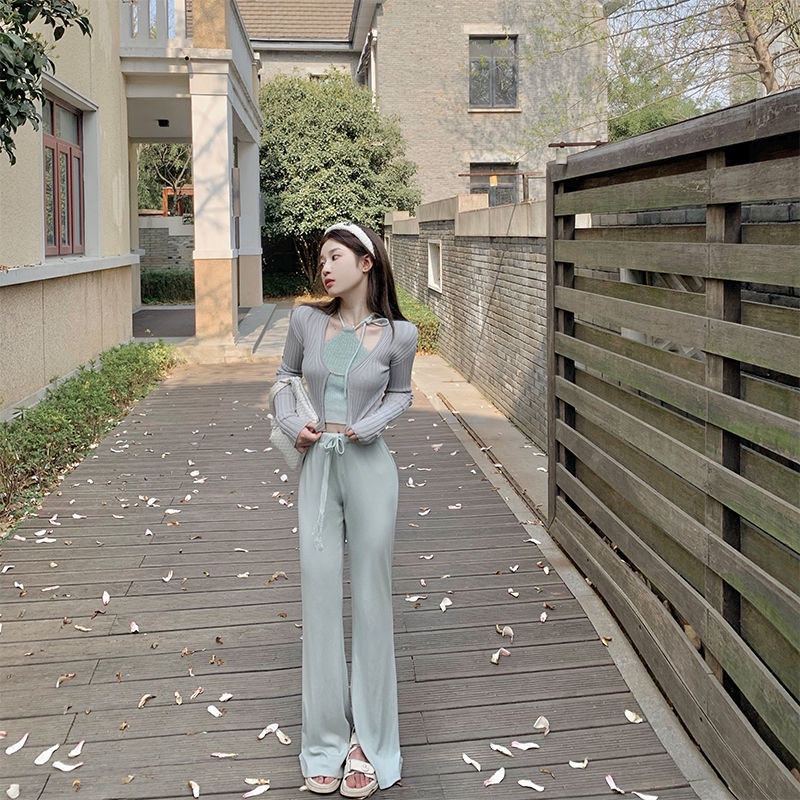COZOK Bộ Áo Khoác cardigan Dài Tay + Áo Hai Dây Xinh Xắn Dành Cho Nữ