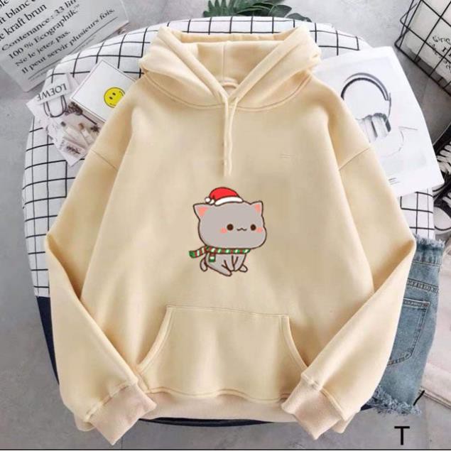 Áo Hoodie Unisex Mùa Đông Ấm Áp Chất Nỉ Nam Nữ Giá Rẻ Mèo Đội Mũ Noel Phong Cách Hàn Quốc Màu Mặc Đi Học Đi Chơi M