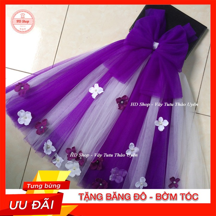 Đầm tutu cho bé ❤️FREESHIP❤️ Đầm tutu tím pha trắng nơ tím cho bé gái từ 0 đến 8 tuổi