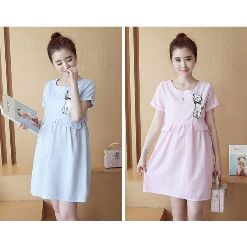 Đầu bầu/ đầm cho con bú hình thêu mèo dễ thương