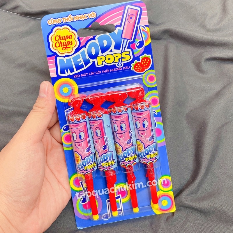 Kẹo mút còi thổi CHUPA CHUPS hộp 4 CÂY hương DÂU 60G vừa là kẹo vừa là đồ chơi cho trẻ