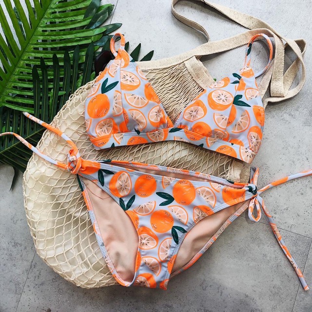 [HÀNG MỚI + CÓ SẴN] Bikini, đồ bơi chip tam giác hoạ tiết trái cam kute