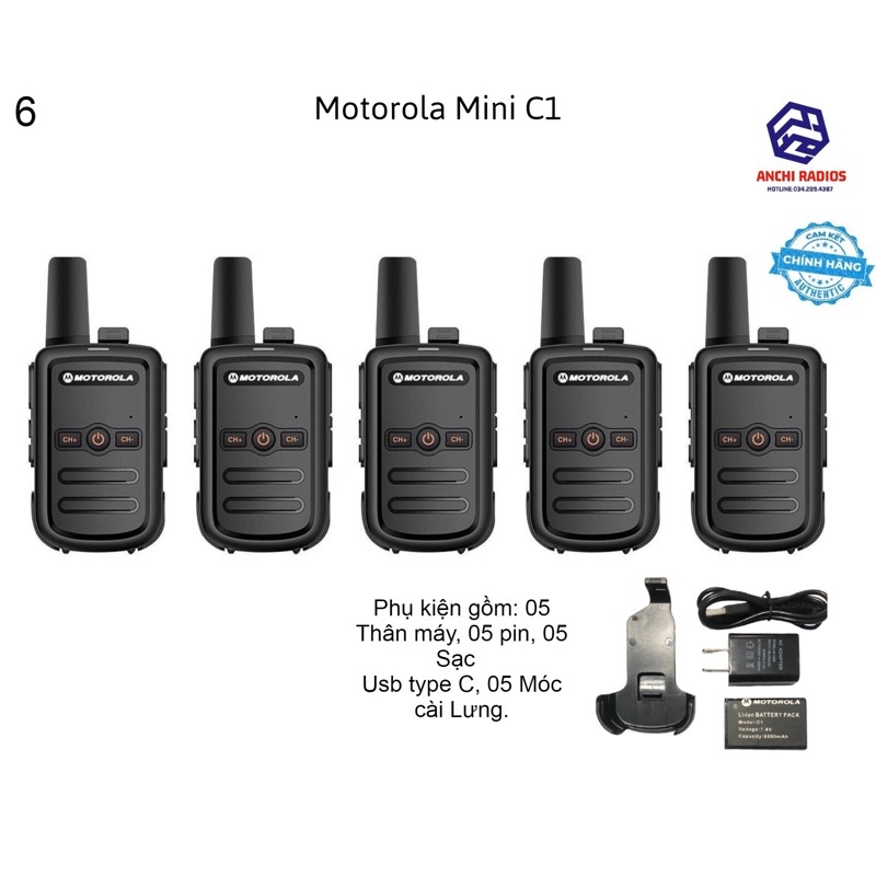 Bộ 05 Máy Bộ Đàm Moto Mini (Loa Siêu Khủng,Dung lượng pin cực lớn &gt;18 tiếng, Siêu bền, Cự li liên lạc &gt; 1,5km)+Tai Nghe