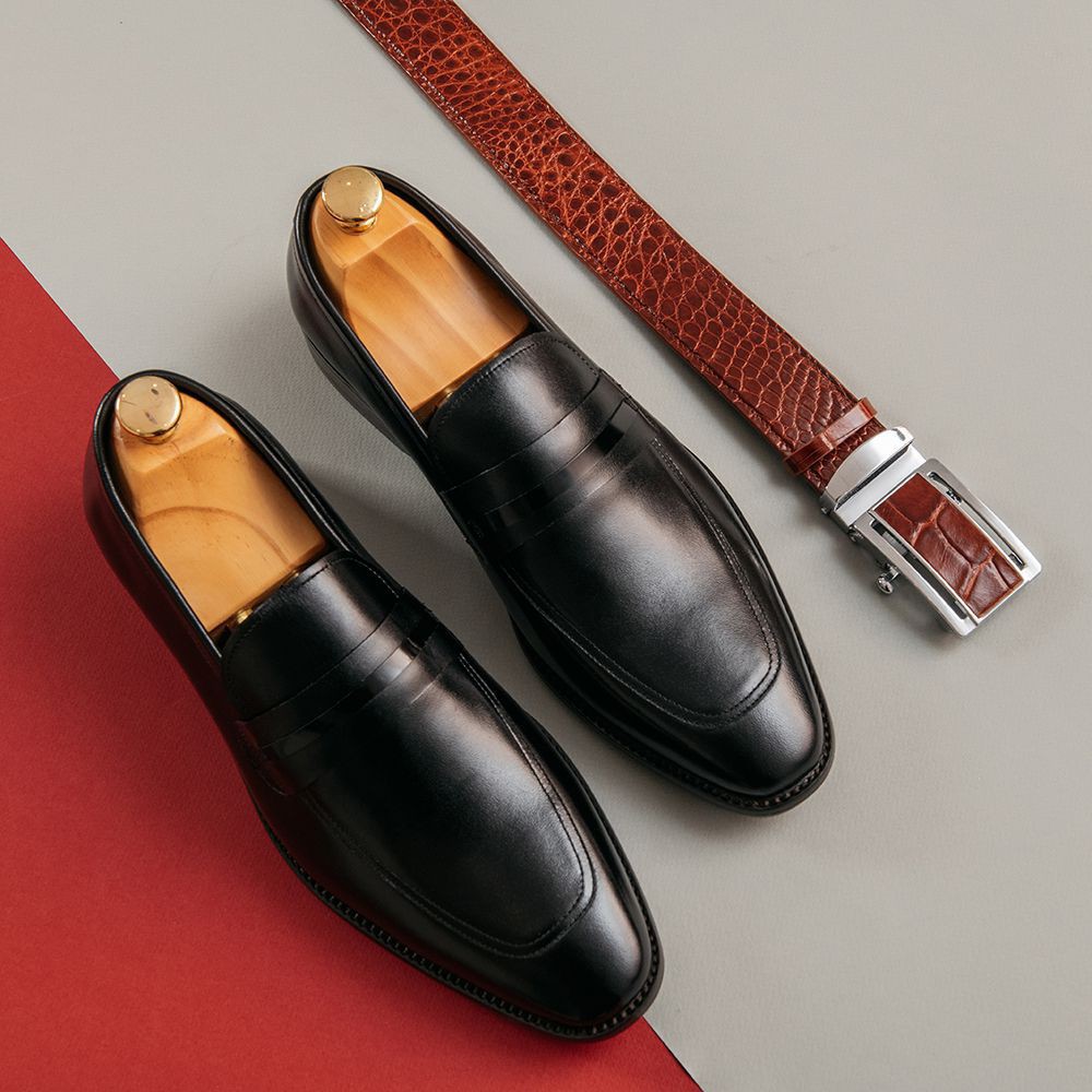 [Giày Mới] Giày Da Nam Penny Loafer Mũi Nhọn Đế Phíp Sang Trọng TonaShoe