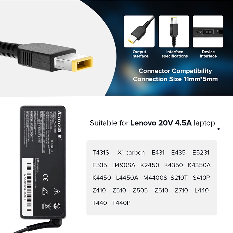 Bộ Sạc Nguồn Máy Tính Xách Tay llano 20V 4.5A 90W Cho Lenovo G50 E431 G510 E550 T440S X240