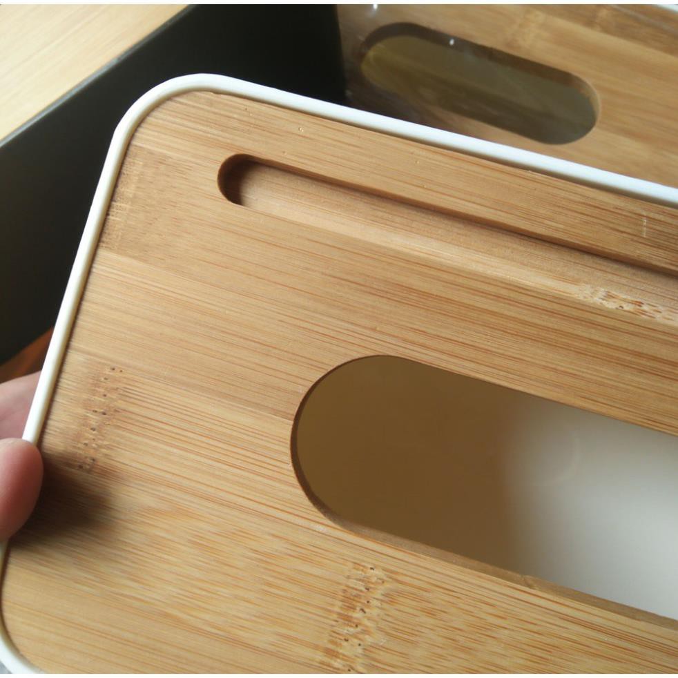 Hộp đựng giấy ăn chữ nhật mặt gỗ TRE cao cấp