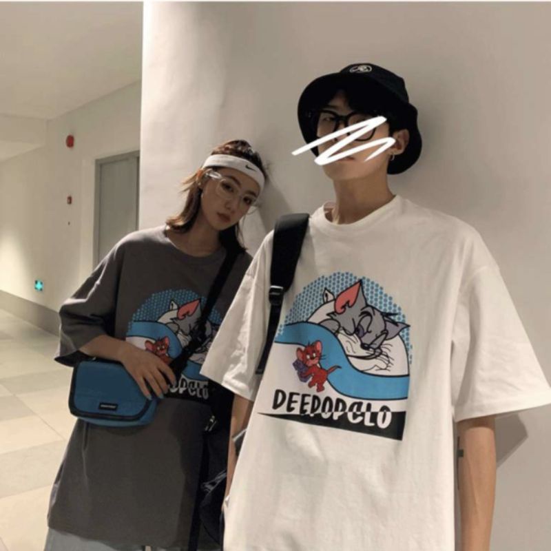 Áo thun tay lỡ unisex mèo chuột Deedopglo