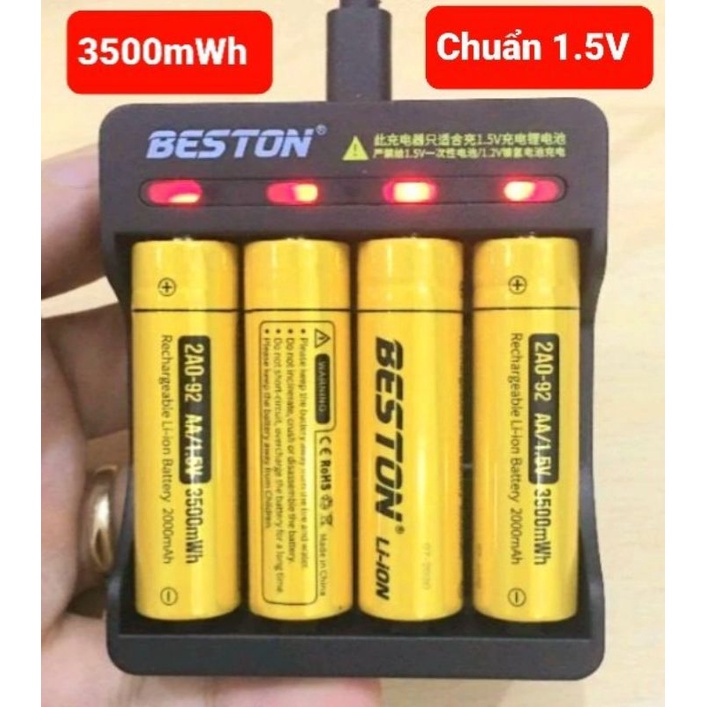 Pin sạc AA/AAA 1.5V hãng Beston và bộ sạc pin BST-M7011 sạc nhanh,tự ngắt,có 4 đèn xanh báo đầy dùng cho micro không dây