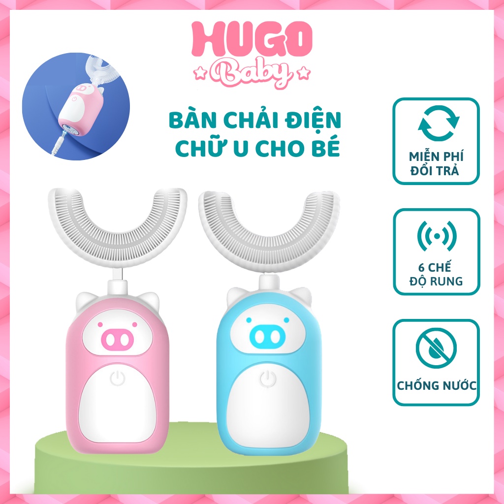 Bàn chải điện chữ U cho bé, máy đánh răng tự động - Hugo Baby