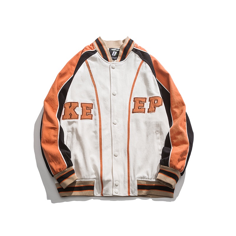 Áo khoác bóng chày dáng rộng phối màu sắc tương phản thời trang đường phố cho nam