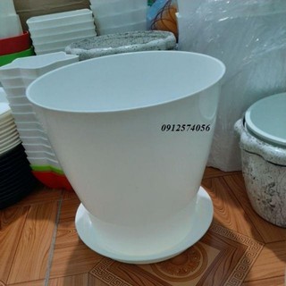 Combo 1 chậu và 1 đĩa lót đáy bằng nhựa trồng cây hoặc thả sen rộng 24cm x cao 25cm