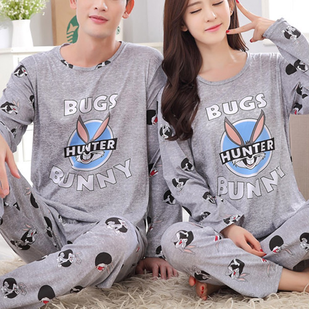 Set Đồ Ngủ Áo Tay Dài + Quần Dài Hoạ Tiết Chữ In Cho Nam Và Nữ
