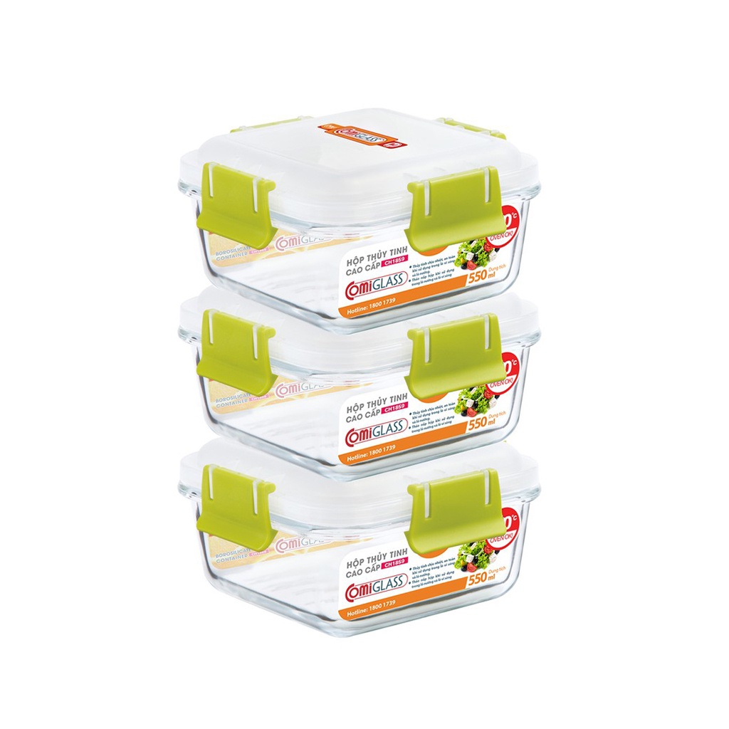 [LIFEMC11M2ADP -12% đơn 250K] Combo 3 hộp thực phẩm thuỷ tinh Comet CH1859 - 550ml
