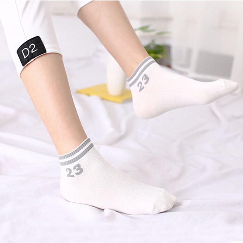 Tất nữ cotton trắng kẻ sọc ngang basic nhiều màu cổ vừa, thấm hút mồ hôi tốt không gây hôi chân, phong cách trẻ trung