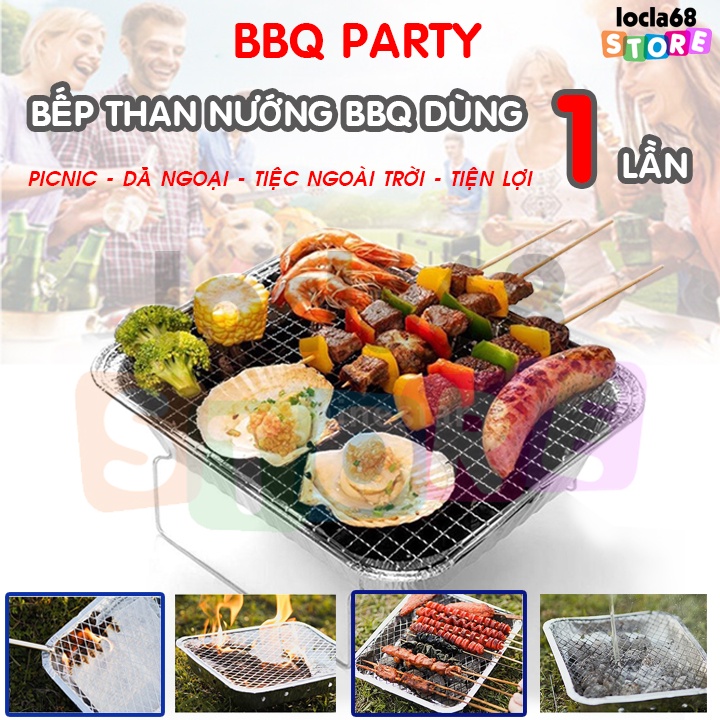 [VIDEO] Vỉ Than nướng BBQ dùng 1 lần. Phù hợp dã ngoại, bữa tiệc gia đình - Tặng kèm 20 que xiên