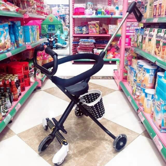 Xe Đẩy Siêu Thị 5 Bánh Gấp Gọn Thông Minh - Bánh Xe Có Đèn Phát Sáng