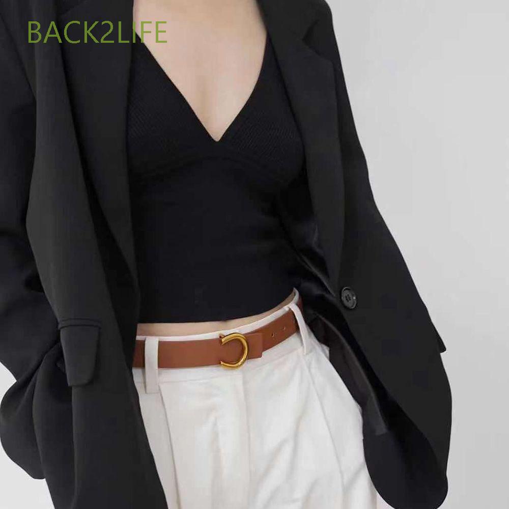 Thắt lưng da PU khóa kim loại hình chữ C thiết kế đơn giản thời trang cho nữ BACK2LIFE